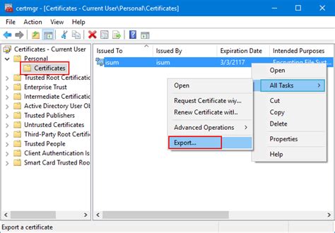 windows 10 export encryption certificate